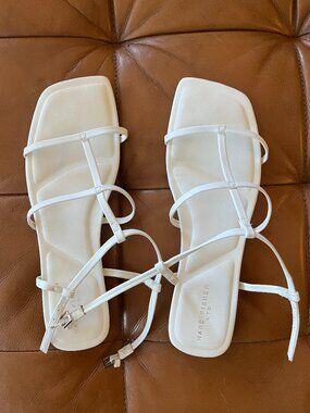Marc Fisher LTD White Strappy Flat Sandals, Size 9, Square Toe